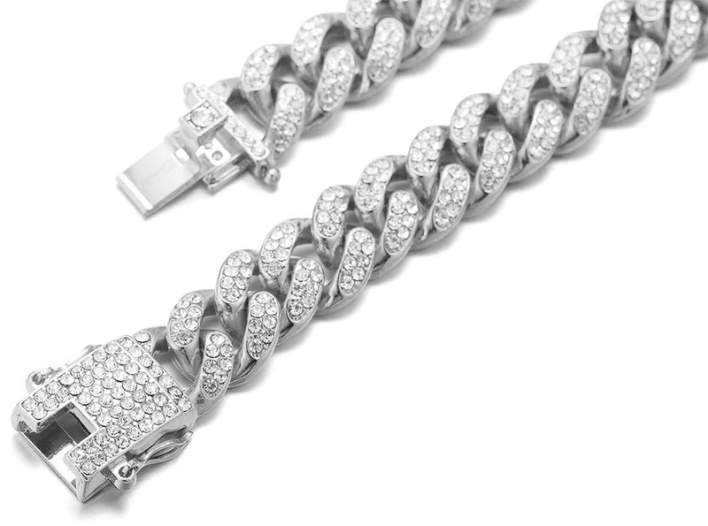 Halukakah Gold Chain Iced Out for Cat,Diamond Cuban Link Necklace Collar 14MM 18k Real Gold/Platinum White Gold Plated Size XS-M with Free Giftbox,Decoration Only Platinum Plated X-Small / 7" (for less than 6" Cat Neck) - BeesActive Australia