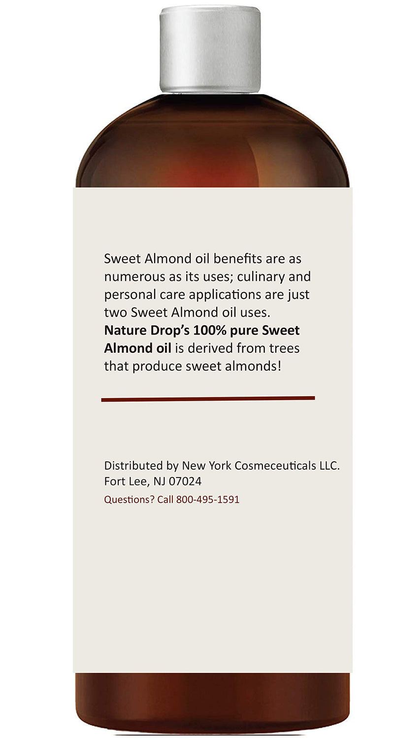 Nature Drop Natural Sweet Almond Oil - For Skin Moisturizer, Wrinkles, Massage, Anti-Aging (16 oz) 16 Ounce - BeesActive Australia