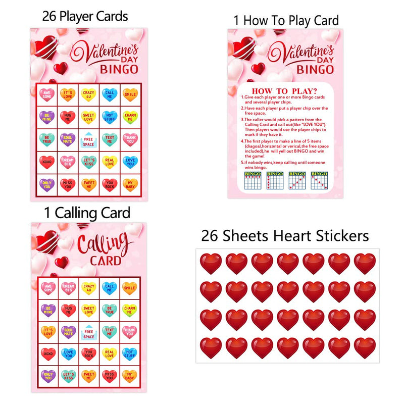 Hohomark Valentine's Day Bingo Game for Kids 26 Players Bingo Cards for Valentine Party Games Crafts School Classroom Activities - BeesActive Australia
