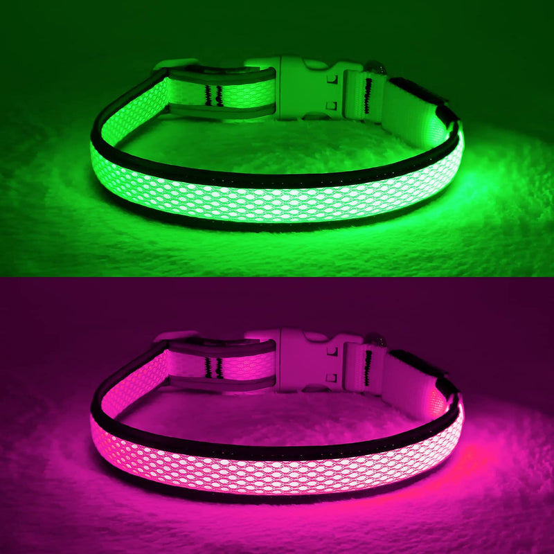 YFbrite Light up Dog Collar, Rechargeable LED Dog Collar, Adjustable Cat Collar Light Safety Glowing at Night for Puppy, Small, Medium, Large Dogs Pink - BeesActive Australia