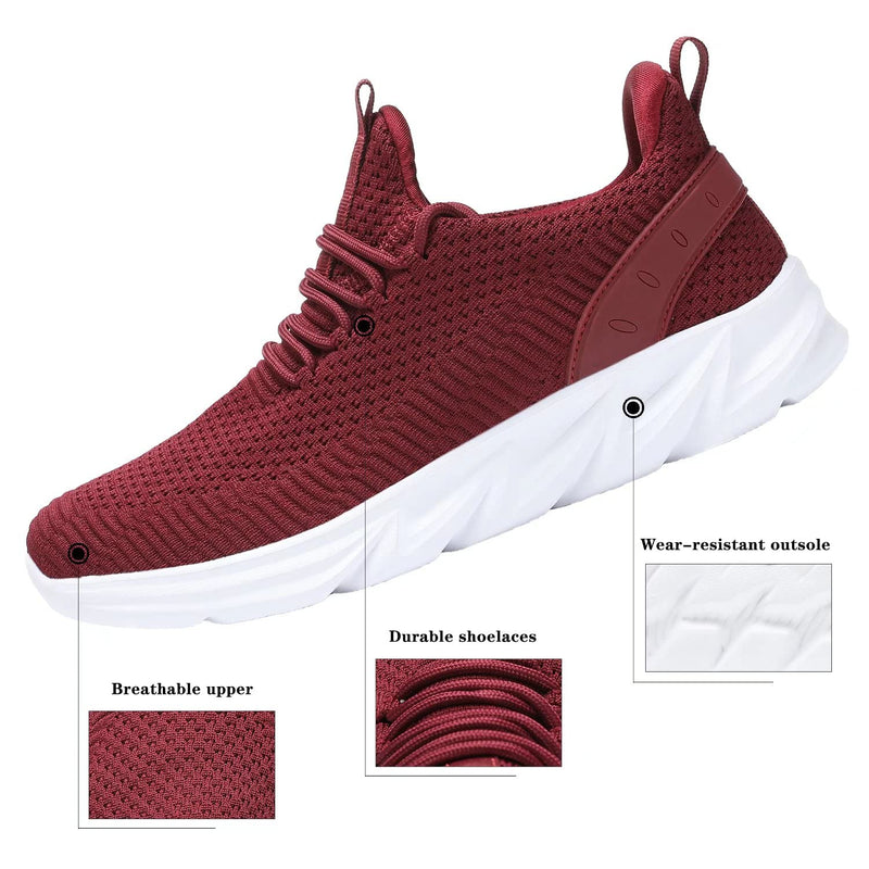 Mens Running Shoes Slip-on Walking Sneakers Lightweight Breathable Casual Soft Sole Comfort Gym Work Trainers 10 Red - BeesActive Australia