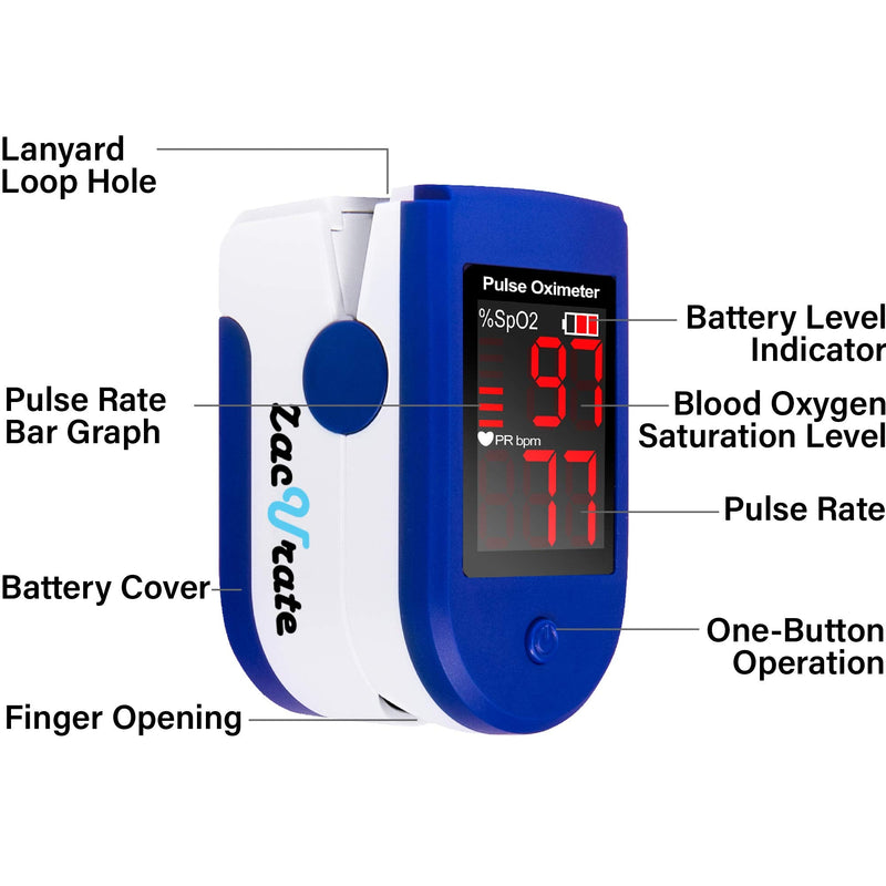 Zacurate® 500CL Fingertip Pulse Oximeter Blood Oxygen Saturation Monitor with Silicone Cover, Batteries and Lanyard (Mystic Blue) - BeesActive Australia