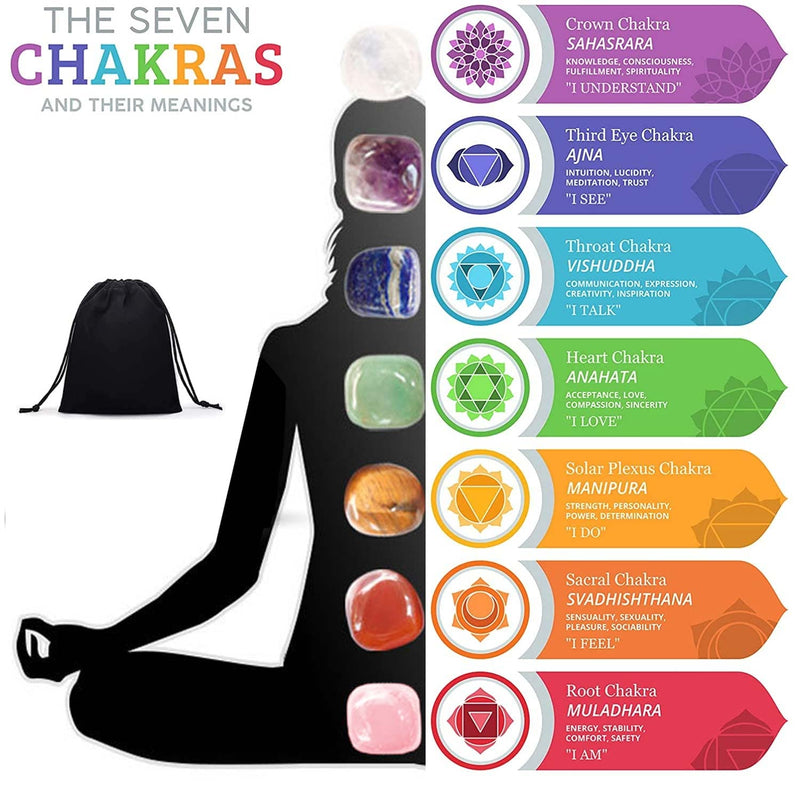 Healing Crystals Set, Chakra Healing Crystals for Beginners 7 Chakra Stone Set Natural Gemstones for Anxiety Relief Balancing Yoga Meditation and Spiritual Awakening Worry Stone Reiki Positivity Gift - BeesActive Australia