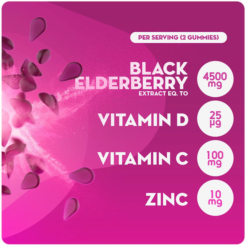 Elderberry Gummies with Zinc, Vitamin C & Vitamin D - Suitable for Adults & Children - Zinc for Immune System - Sambucus Black Elderberry (60 Elderberry Gummies, 1 Pack) Elderberry Gummies - 60, 1 Pack - BeesActive Australia
