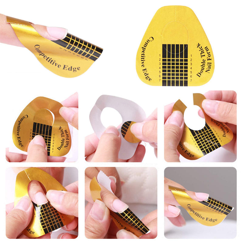 Dual Nail Forms for Polygel and Nail Tips Clips, TOROKOM 100 Pcs T Shape Gel Nail Molds With 100 Pcs Nail Guide Form Tool Polygel Nail Tips Clips Dual-Ended Poly Extension Brush Picker and Files - BeesActive Australia