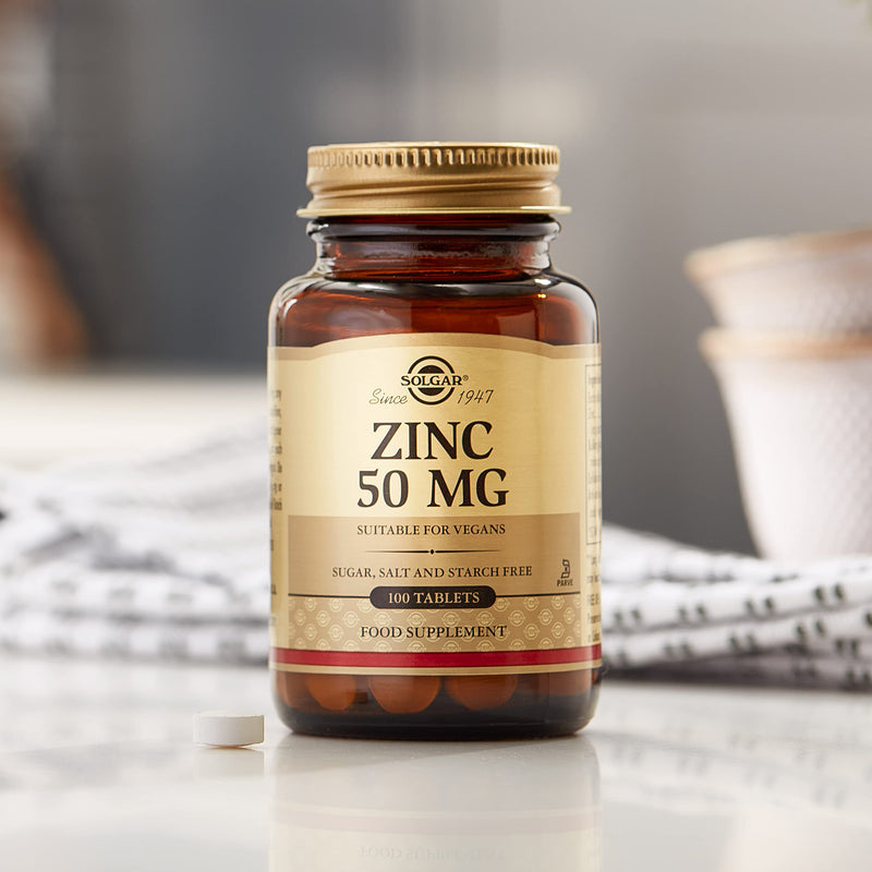 Solgar Zinc 50 mg Tablets - Pack of 100 - Supports a Healthy Immune System - Potent Antioxidant - Free from Sugar, Salt and Starch - Vegan - BeesActive Australia