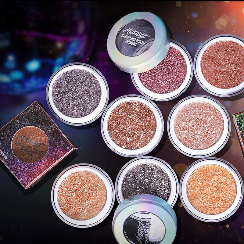 TOUCH IN SOL Metallist Sparkling Foiled Pigment 1.3g - Dazzling Sparkles Gorgeous Glitter Eye Shadow, Holographic Look, Diamond and Pearl Powders (#8 Dazzling Sunset) - BeesActive Australia