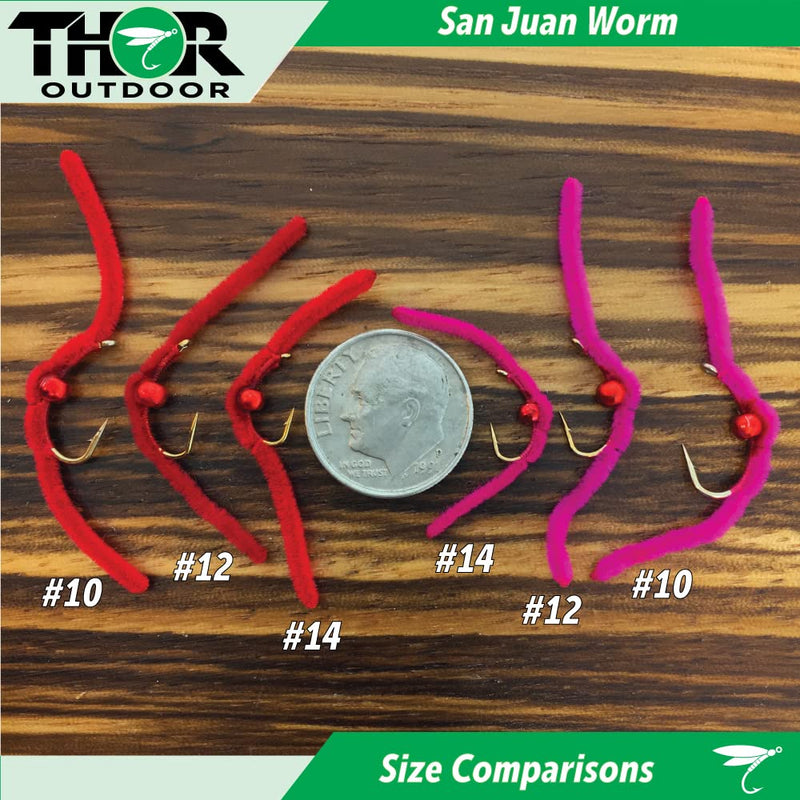 Thor Outdoor San Juan Worm - 6 Pc Trout Fly Fishing Set - Beaded Pink, Hook Size #14 - Wet Nymph Fly Ideal for Panfish and Trout - BeesActive Australia