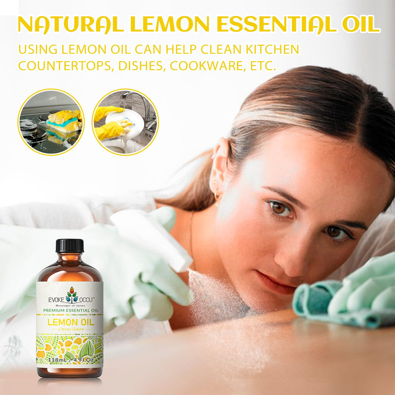 EVOKE OCCU Lemon Essential Oil 118ml, Pure Lemon Oil for Home Diffuser Massage House Cleansing- 4 FL Oz - BeesActive Australia