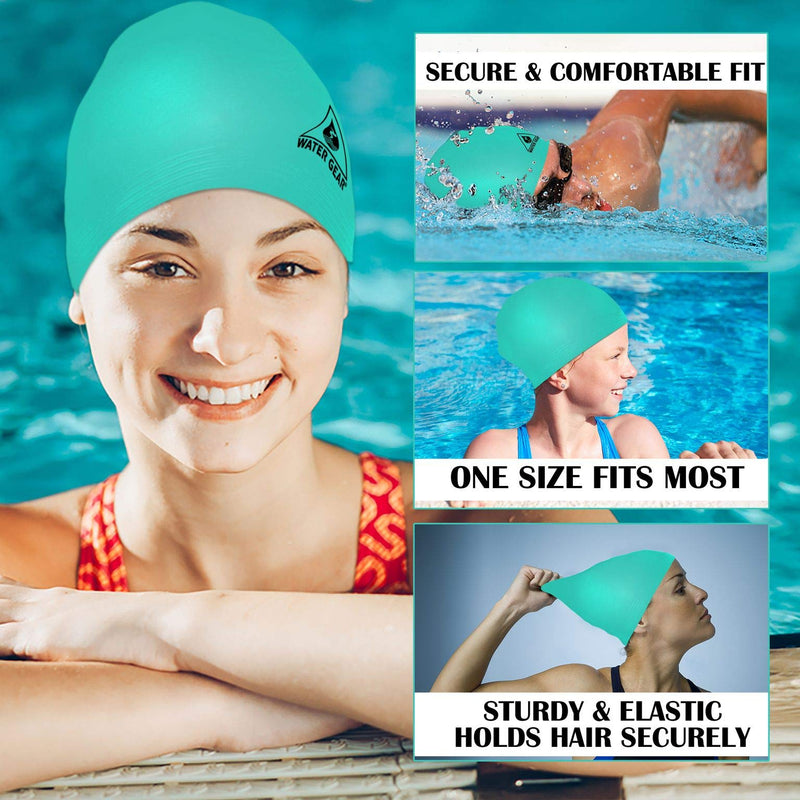 Water Gear Latex Adult Swim Cap - Durable and Flexible Unisex Non-Waterproof - Great for Short and Long Hair - Improve Your Performance - Triathlon Swimmers and Athletes LIGHT BLUE - BeesActive Australia