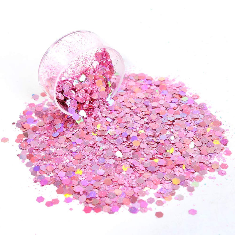 Holographic Chunky Glitter Sequins 12 Colors Mixed Laser Cosmetic Glitter for Face Body Eye Hair Nail Art Lip Gloss, Festival Glitter Makeup with Different Hexagons Size (Metallic Mix) Metallic Mix - BeesActive Australia
