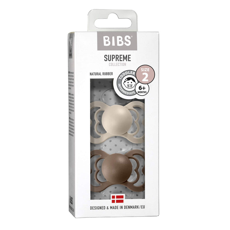 BIBS Pacifiers - Supreme Collection | BPA-Free Baby Pacifier | Made in Denmark | Set of 2 Vanilla/Dark Oak Color Premium Soothers | Size 6-18 Months - BeesActive Australia