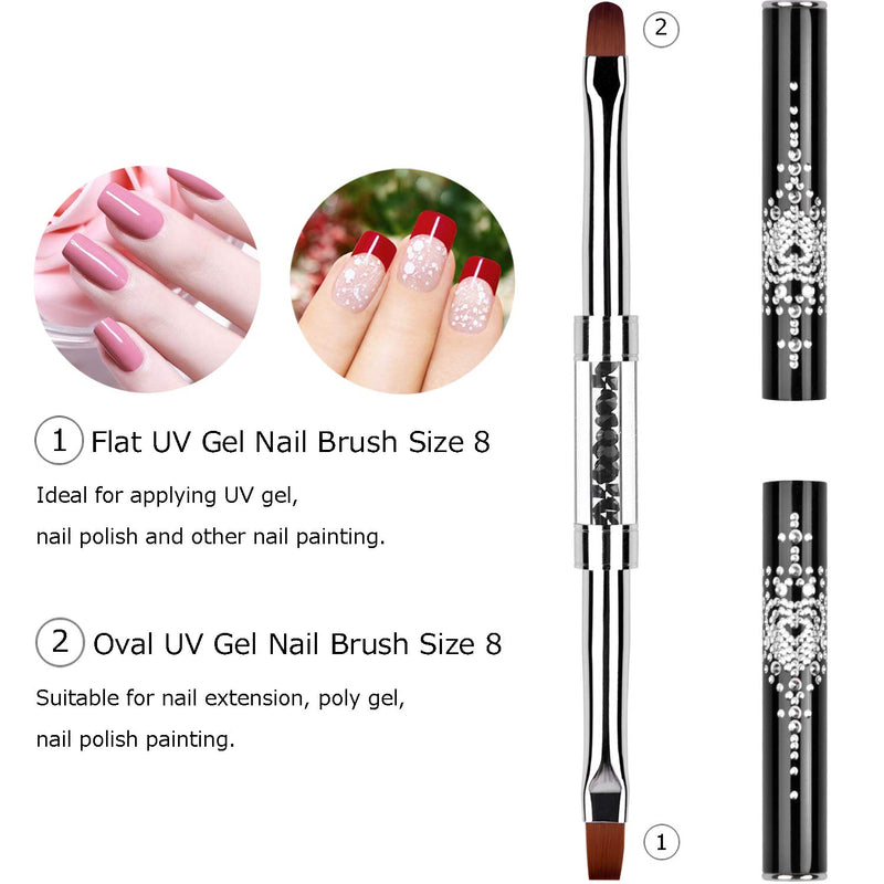 Ycyan 2Pcs Dual-ended Nail Design Brushes Rhinestone Handle UV Gel Nail Brush Set Professional Nail Art Tools - BeesActive Australia