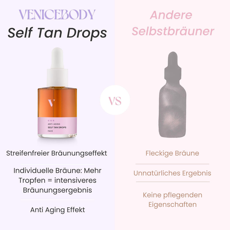 VENICEBODY Hyaluronic Self Tan Drops | Made in Germany | Self Tanner Face | concentrate to mix into facial care with anti-aging effect, for an individual tan - BeesActive Australia