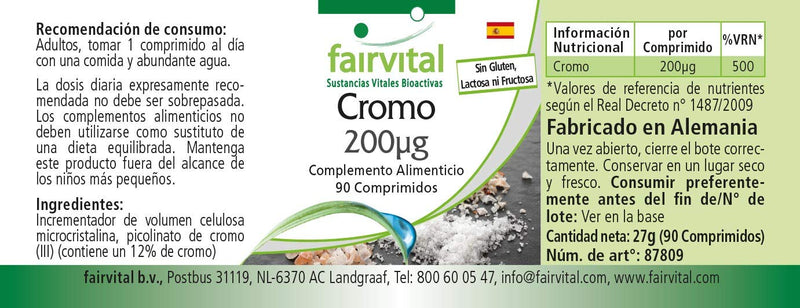 Chromium 200mcg from Chromium picolinate - Bulk Pack for 3 Months - HIGH Dosage - Vegan - 90 Tablets - BeesActive Australia