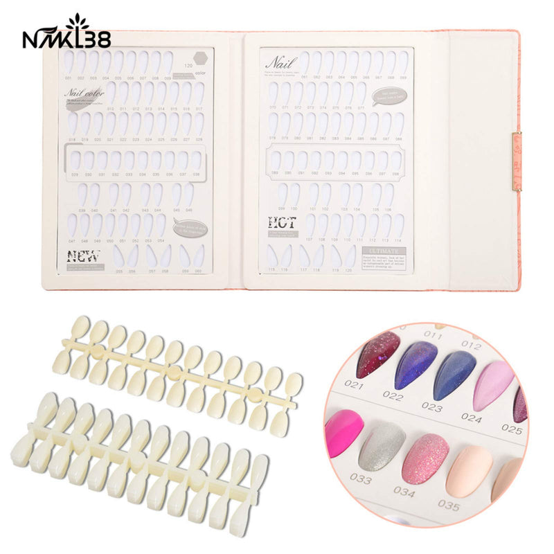 NMKL38 120 Leather Nail Color Chart Gel Polish Display Book with 360 False Nail Tips Fashion Design (Pink) Pink - BeesActive Australia