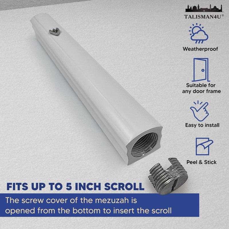 TALISMAN4U White Aluminum Mezuzah with Scroll 3D Metal Shin Classic Mezuzah Case for Door Israel Judaica Gift (12 cm / 5 inch) 12 cm / 5 inch - BeesActive Australia