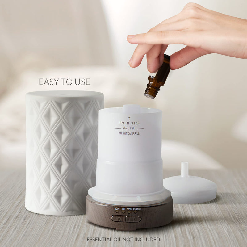 Earnest Living Essential Oil Diffuser for Home White Ceramic Aromatherapy Diffuser 100ml Timers Night Lights Auto Off Function Essential Oils for Diffusers for Home Electric Aroma Diffuser Office Gift Ceramic Gleam 100ml - BeesActive Australia