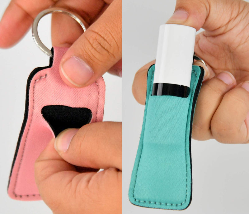 HOME-X Neoprene Lipstick Holder, Lip Balm Keychain, Set of 3, each: 4" L x 1 ½" W x 1/8" H, One of each Aqua, Blush, Flower - BeesActive Australia