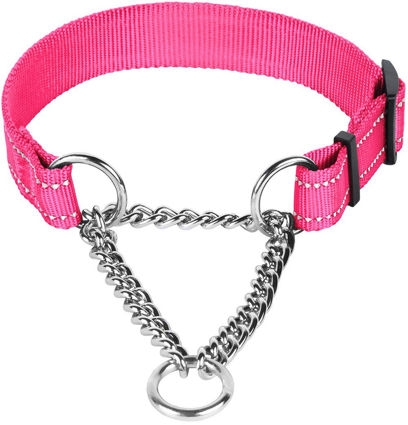CollarDirect Martingale Dog Collar Training Adjustable Stainless Steel Chain Reflective Nylon Pet Collars for Medium Large Dogs M, Neck Fit 14"-20" Pink - BeesActive Australia