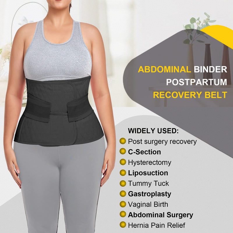 QEESMEI Postpartum Belly Band Abdominal Binder Post Surgery C-section Belly Binder Wrap Girdle Recovery Belt Back Support (Large, Black) Large - BeesActive Australia
