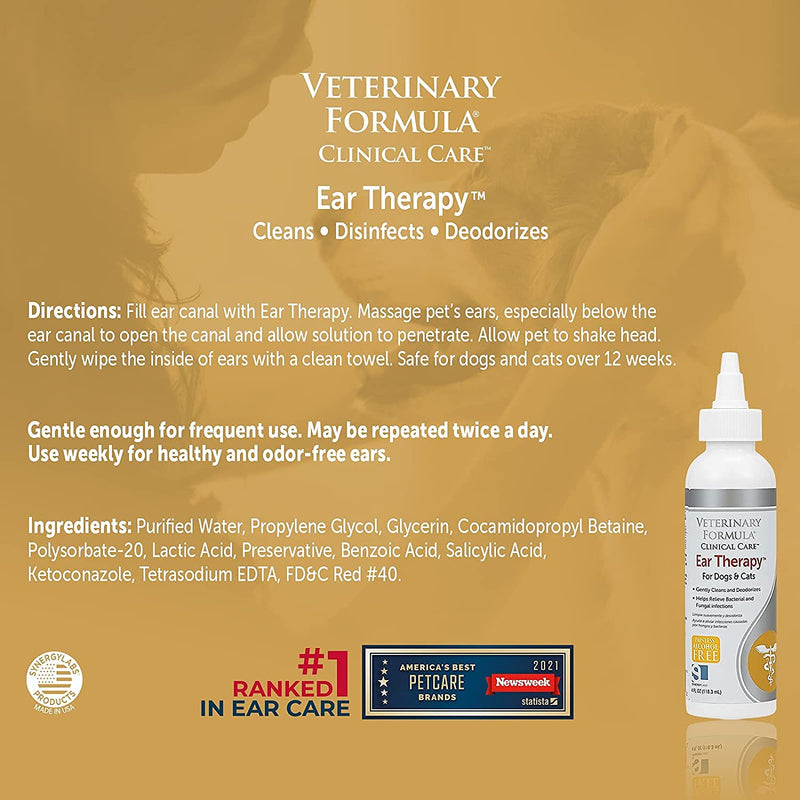 Veterinary Formula Clinical Care Ear Therapy, 4 oz. – Medicated Ear Drops to Help Relieve Bacterial and Fungal Infections in Dogs and Cats – Cleans and Deodorizes – 3 Pack - BeesActive Australia