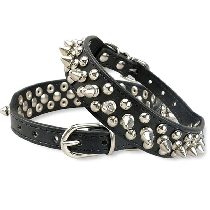 DOGGYZSTYLE Spiked Studded Rivet Leather Dog Collar for Cats Puppy Small Medium Pets Large (Pack of 1) Black - BeesActive Australia