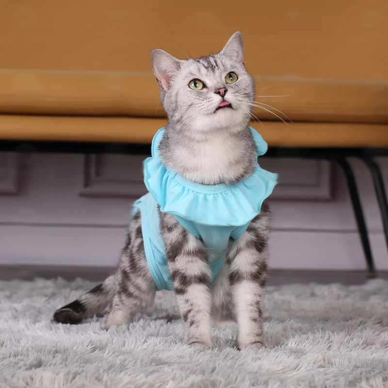 Yeapeeto Cat Recovery Suit After Surgery Bodysuit for Cats, E-Collar Substitute Keep from Licking Abdominal Wounds, Kitten Breathable Clothes, Warm After Shaving Medium Blue - BeesActive Australia
