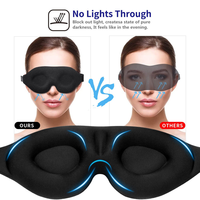 3D Sleep Mask, Sleeping Eye Mask for Women Men, Contoured Cup Night Blindfold, Luxury Light Blocking Eye Cover, Molded Eye Shade with Adjustable Strap for Travel, Nap, Meditation, Black - BeesActive Australia