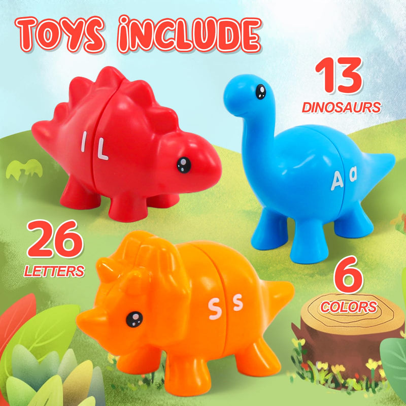 Montessori Learning Toys for Toddlers 1-3, Matching Letters Fine Motor Toy, Double-Sided 26 PCS ABC Dinosaur Alphabet Games for Kids Ages 3-5, Alphabet Learning Dinosaur Set for Kindergarten - BeesActive Australia