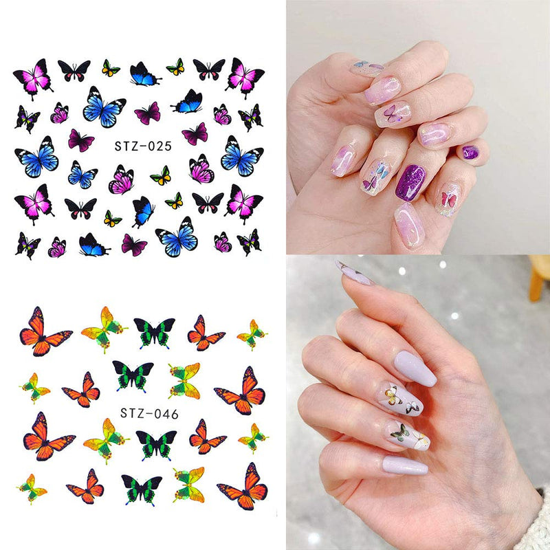 30 Sheets Butterfly Nail Art Stickers for Acrylic Nails Water Transfer Decals for Women Nail Art Design Sticker Manicure Tips Wraps Decorations Kit - BeesActive Australia