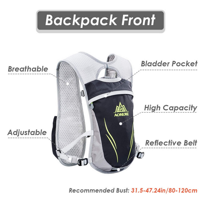 AONIJIE Hydration Backpack Vest, 5.5L Capacity, Multi-Pocket Design, Breathable and Lightweight, Pack for Outdoor Sports - Running, Cycling, Climbing and Hiking Gray - with a water bladder (1.5L) - BeesActive Australia