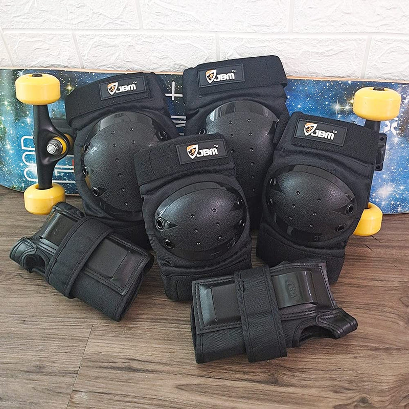 JBM Adult/Youth Knee Pads Elbow Pads and Wrist Guards Full Protective Gear for Skateboarding Skate Inline Riding Beginner Scooter Roller Skater Black Youth - BeesActive Australia