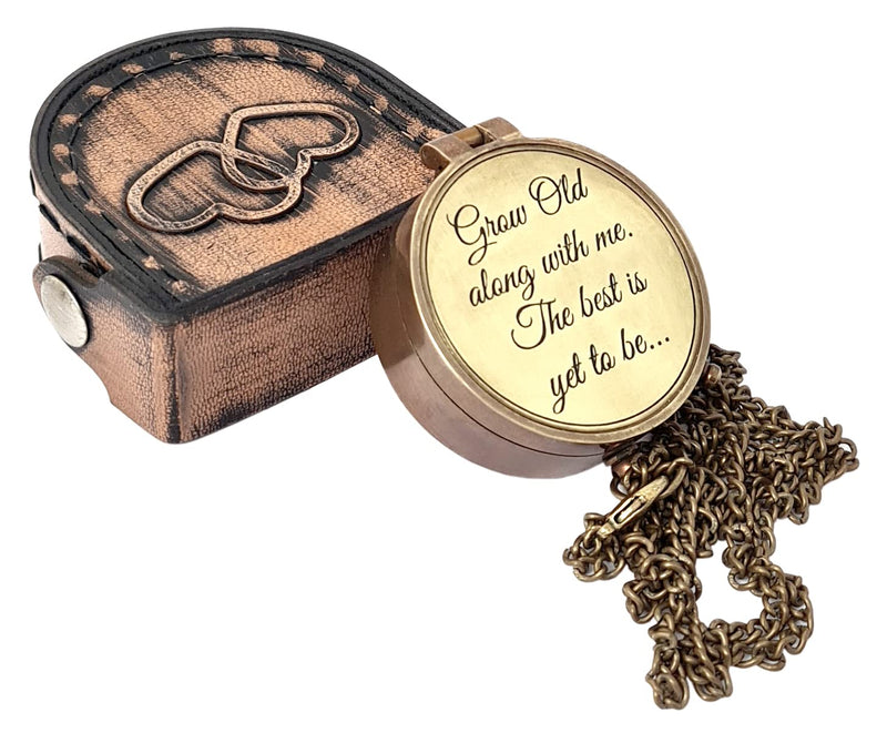 Brass Nautical - Engraved Compass with a Romantic Emotional Message, Gift for Husband, Anniversary, Wedding Gift for Him, Long Distance Gift, I Miss You, Valentine Grow Old Along With Me, With Sunset Painting - BeesActive Australia