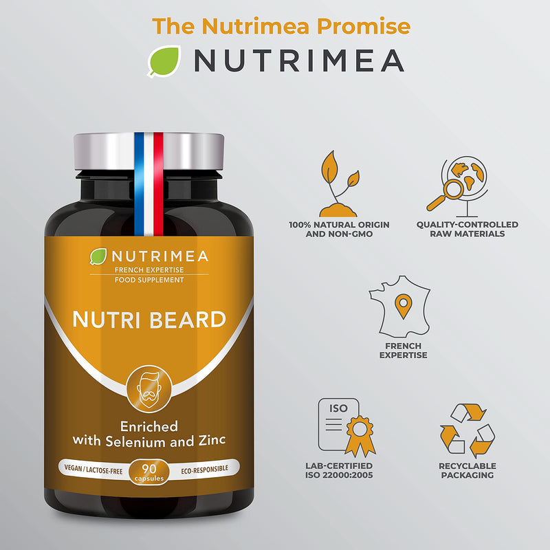 Nutri Beard Growth Supplement - Thicker Facial Hair - Rich in Vitamins, Biotin, Keratin, Cysteine, Zinc and MSM - 90 Capsules - French Expertise - BeesActive Australia