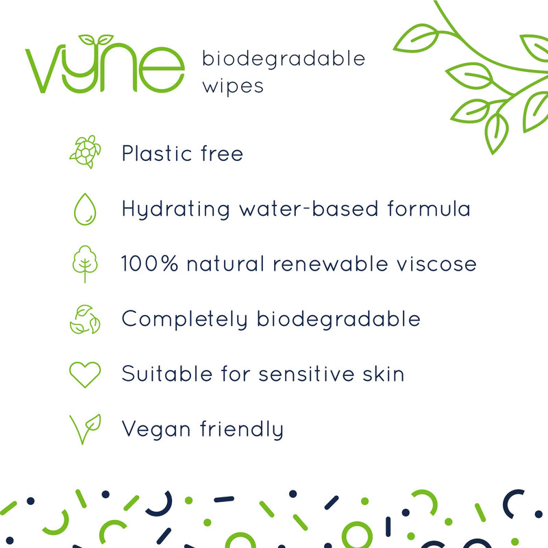 Vyne Biodegradable Cleansing Wipes - Body and Face Cleaning Wet Wipes - Soft and Gentle Skin Wipe Derived from 100% Renewable Fibres (Pack of 30) - BeesActive Australia