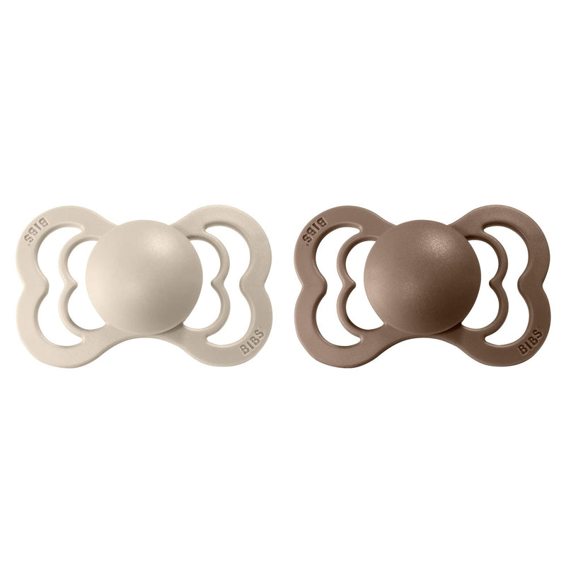 BIBS Pacifiers - Supreme Collection | BPA-Free Baby Pacifier | Made in Denmark | Set of 2 Vanilla/Dark Oak Color Premium Soothers | Size 6-18 Months - BeesActive Australia