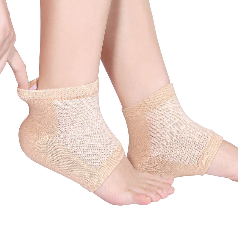 Bememo Soft Gel Heel Socks Ventilate Open Toe Socks 4 Pairs for Dry Hard Cracked Skin Moisturizing Day Night Care Skin (Beige) - BeesActive Australia