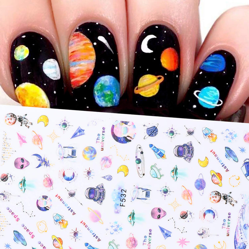 5 Sheets Nail Art Stickers for Kids and Girl, Self adhesive DIY Vast Starry Sky Spaceship Moon Nail Decals Nail Art Supplies, Nail Art Stickers for Nails Design Manicure Tips Decorations - BeesActive Australia