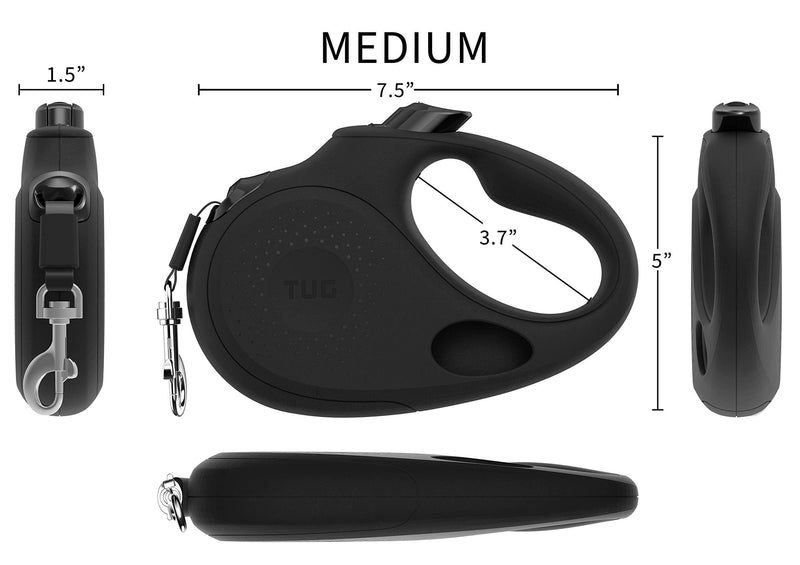 TUG Oval 360° Tangle-Free Retractable Dog Leash with Integrated Waste Bag Dispenser Medium Black - BeesActive Australia