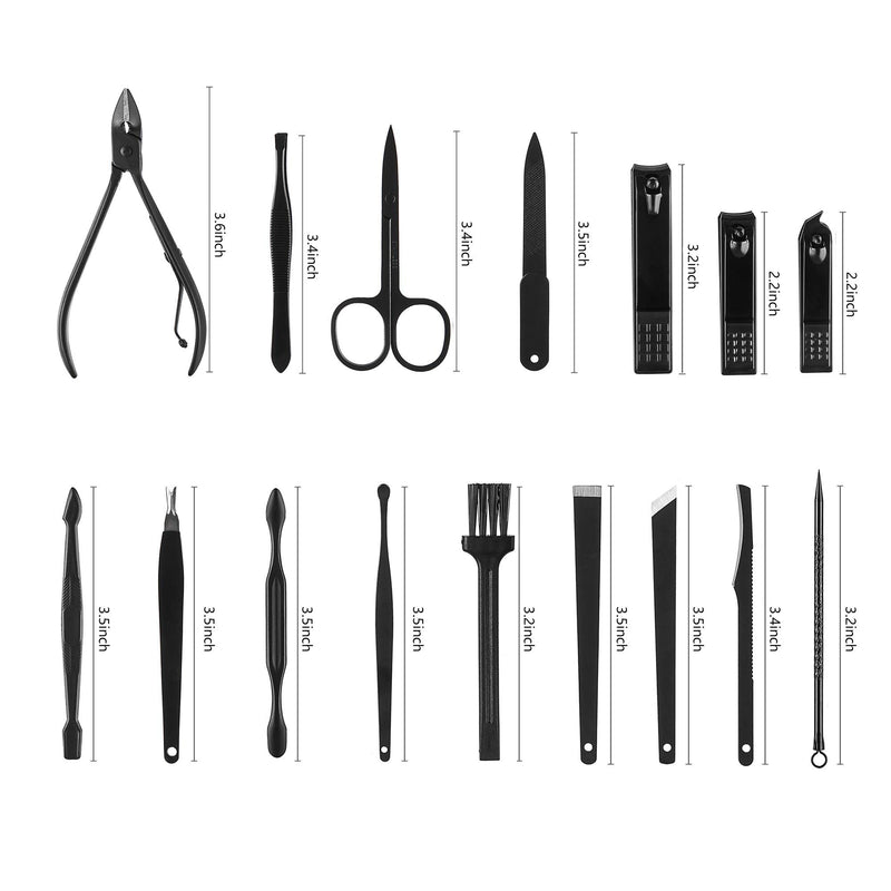 Nail Clippers 16 In 1 Manicure Kit Pedicure Tools with Toenail Clippers and Fingernail Clippers Professional Nail Kit for Pedicure & Manicure Black - BeesActive Australia