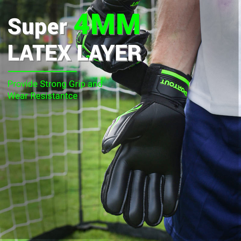 Sportout Goalie Gloves, Goalkeeper Gloves with Fingersave, Soccer Gloves, Breathable Soccer Goalie Gloves, 4mm Latex, for Kids Youth and Adult Green 7 - BeesActive Australia