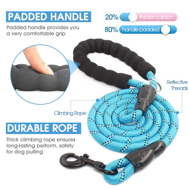BAAPET 2 Packs 5/6 FT Dog Leash with Comfortable Padded Handle and Highly Reflective Threads Dog Leashes for Small Medium and Large Dogs 1/2'' x 5 FT (18~120 lbs.) Blue+Pink - BeesActive Australia