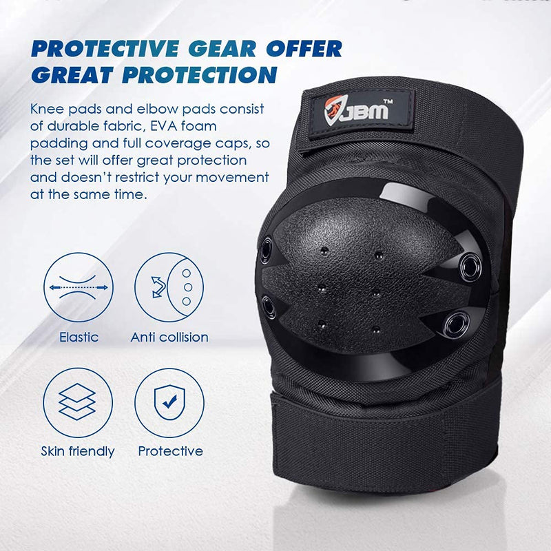 JBM Adult/Youth Knee Pads Elbow Pads and Wrist Guards Full Protective Gear for Skateboarding Skate Inline Riding Beginner Scooter Roller Skater Black Youth - BeesActive Australia