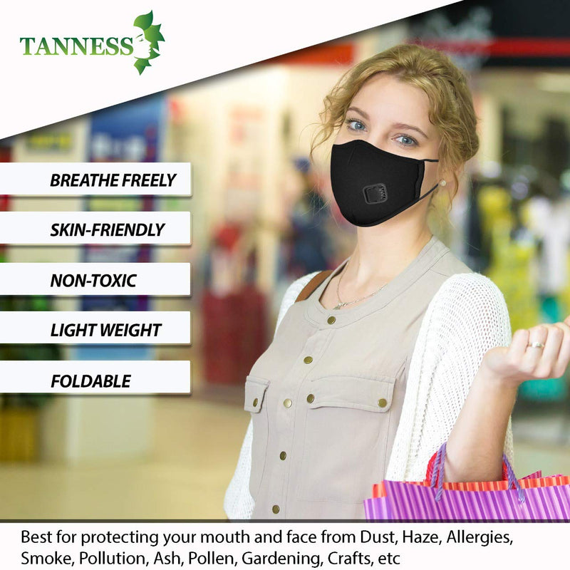 Tanness Black Face Mask Cover with 2x PM2.5 Air Filters Cotton Sheet Washable Reusable Face Filtered Mouth Cover with Carbon Activated Filters - BeesActive Australia