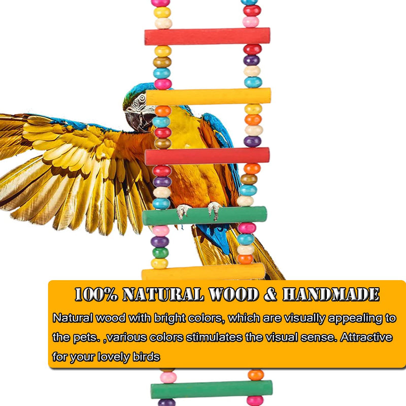 Bird Parrot Toys Ladders Swing Chewing Toys Hanging Pet Bird Cage Accessories Hammock Swing Toy for Small Parakeets Cockatiels, Lovebirds, Conures, Macaws, Lovebirds, Finches 10 Ladders 25 inches - BeesActive Australia