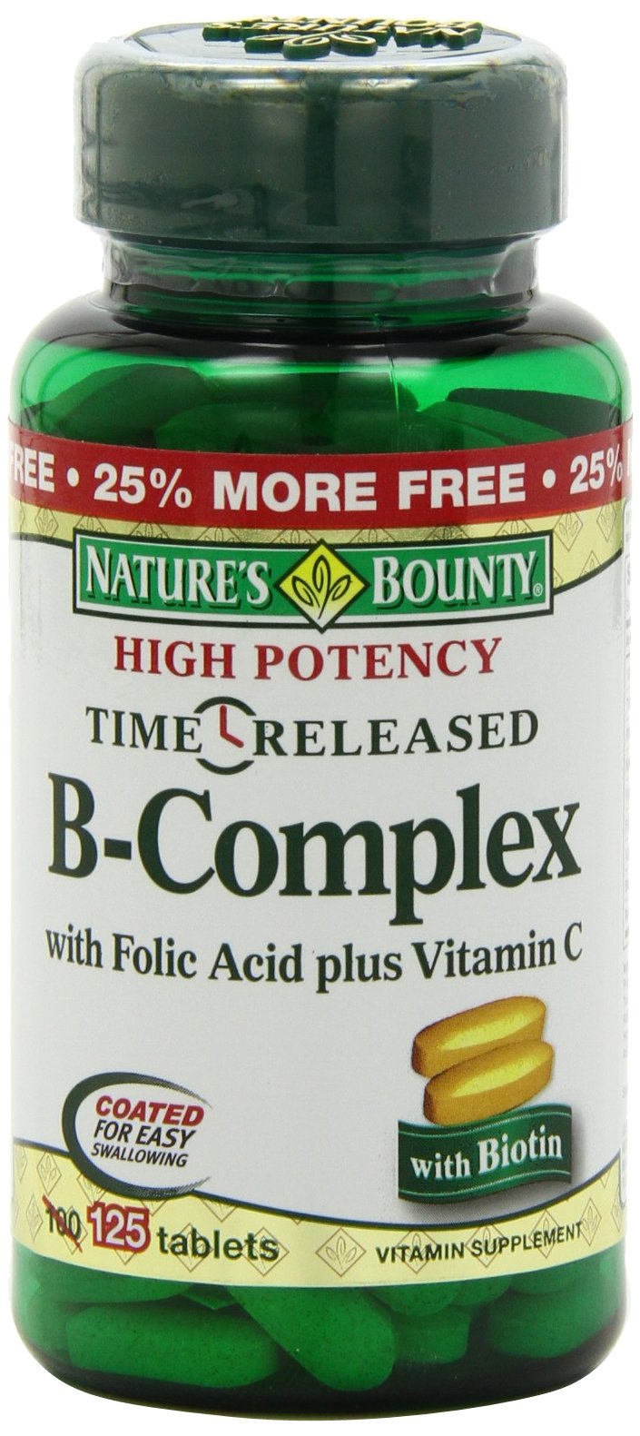 Nature’s Bounty Time Released Vitamin B-Complex with Folic Acid Plus Vitamin C Supplement, Aids Metabolism and Antioxidant Support, 125 (3-Pack, 375 Total) Tablets - BeesActive Australia