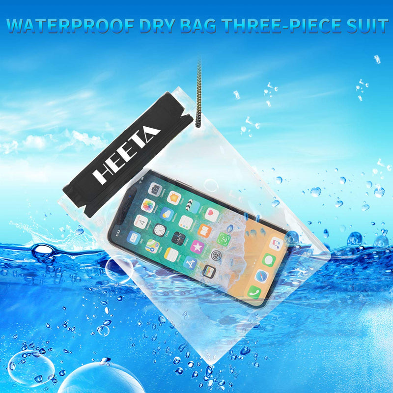 HEETA 3-Pack Clear Waterproof Dry Bag, Water Tight Cases Pouch Dry Bags for Camera Mobile Phone Maps, Kayaking Boating Document Holder Black - BeesActive Australia
