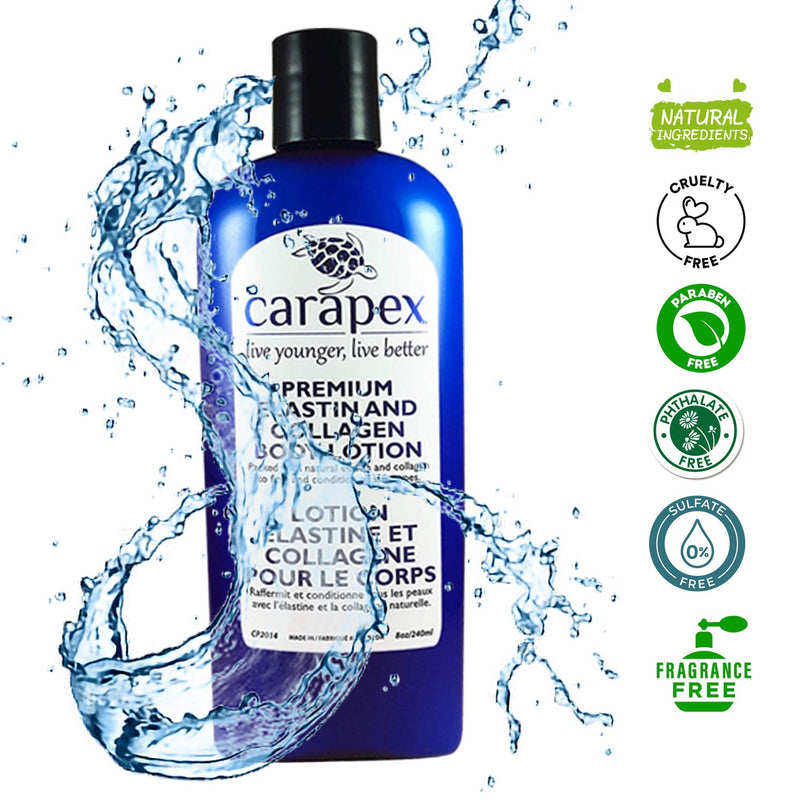 Carapex Premium Elastin & Collagen Body Lotion, Natural Firming & Moisturizing for Sensitive, Aging Skin, with Shea Butter, Vitamin E, Fragrance Free 8oz (Single) Single - BeesActive Australia