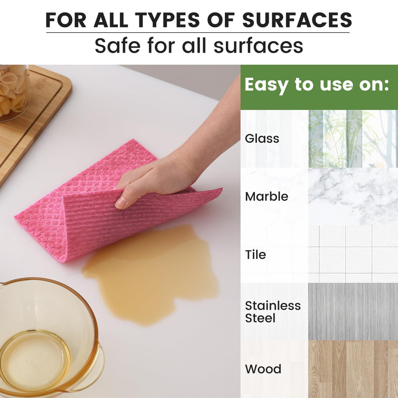 Homaxy Swedish Dishcloths for Kitchen, 10 Pack Reusable and Eco-Friendly Cellulose Sponge Cloths Dish Towels, Absorbent and No Odor Paper Towels for Dishes ＆ Counters, Pink Pack of 10 - BeesActive Australia